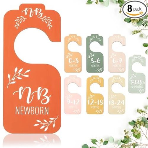 Colorful Baby Clothes Dividers for Closet - 8 Pcs Wooden Baby Clothes Tags Organizer from Newborn to 24 Months Easily Organize Your Nursery Room for Girl and Boy
