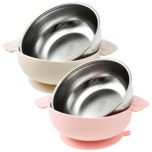 Grusce 2PCS Baby Bowl, Stainless Steel Toddler Suction Bowl Snack Container with Suction Cup, Removable Silicone Sleeve for Toddler Kid Feeding
