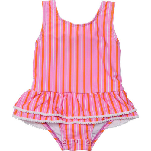 Sustainable Sleeveless Ruffle Waist Skirt Swimsuit, Stripy Sunset - Snapper Rock | Maisonette