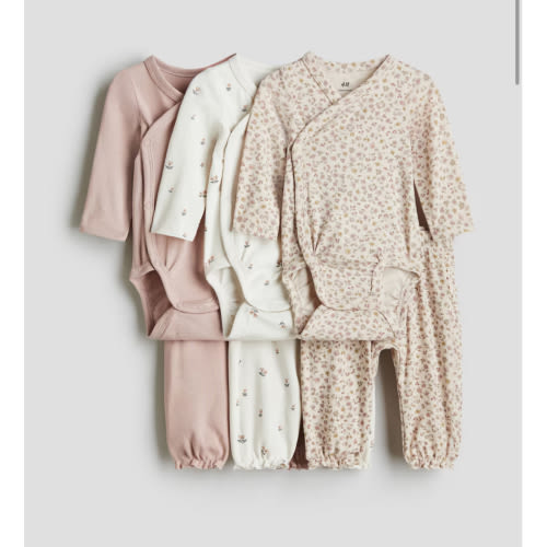 Dusty pink/floral 6-piece Bodysuit and Pants Set for kids | H&M US