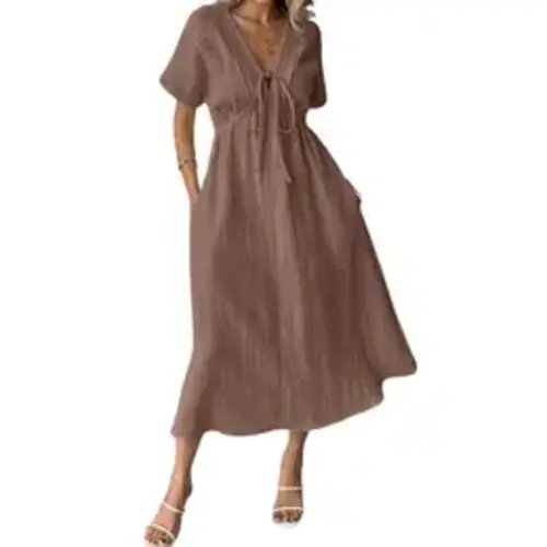 Chouyatou Women's Lightweight Solid Cotton Fabric Dress