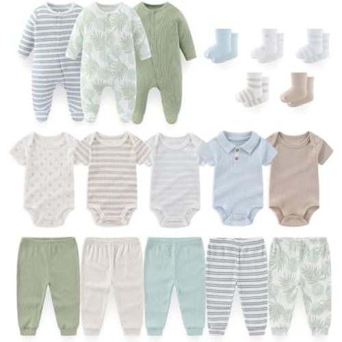 Baby Boy Girl 18 Pack Layette Set Cotton Infant Unisex Clothes and Accessories New born Essentials Clothing Sets