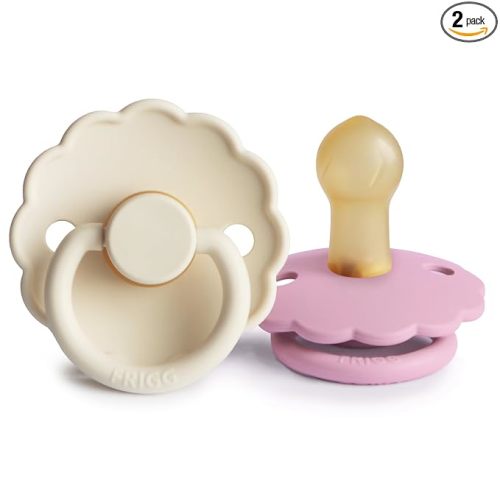 FRIGG Daisy Natural Rubber Baby Pacifier | Made in Denmark | BPA-Free (Cream/Lupine, Size 1) 2-Pack