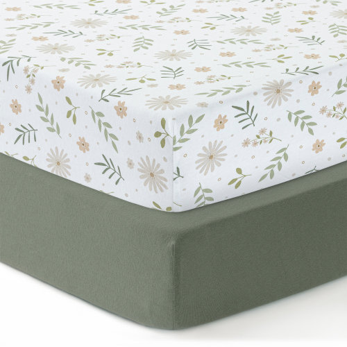 Dreamology 2 Pack Standard Crib Sheets Boys & Girls, 100% Cotton Jersey Crib Fitted sheets, Baby Crib sheet, Toddler Bed Sheets, 52x28" Crib Mattress Sheet | Dino & Denim Blue | Wayfair