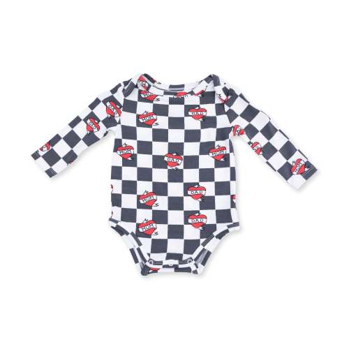 Heart Tattoo Check Black - Long Sleeve Bodysuit – Angel Dear