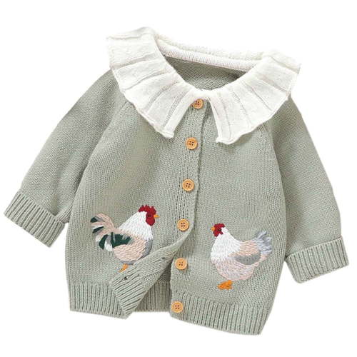 Odeerbi Infant Boys Girls Knit Cardigan Sweater Fall Winter Thermal Sweater Baby Lapel Cute Chicken Embroidered Knitted Sweater Cardigan Baby Versatile Tops Infant Clothes Green