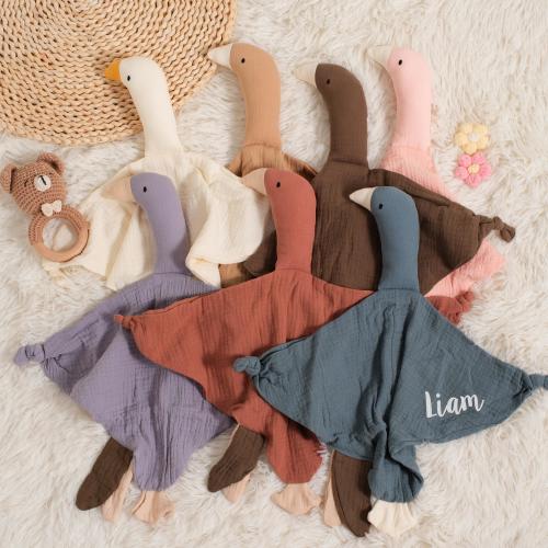 Personalized Goose Baby Blanket – Embroidered Muslin Security Lovey