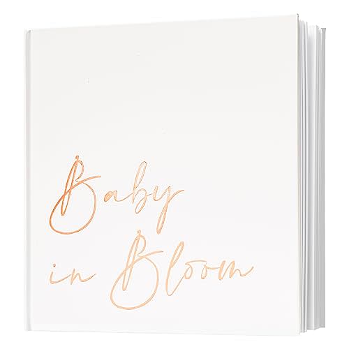 Calculs Baby in Bloom Picture Book Polaroid Baby Shower Guest Book Babies Scrapbook, White Cover, Rose Gold Foil Stamping, Blank White Pages