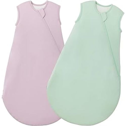 Duomiaomiao 2 Pack Bamboo Rayon Baby Sleep Sacks, Buttery Soft Thermal Regulation Side-Open Baby Wearable Blanket, 1.0 TOG Baby Sleeping Bag for Four Seasons, Green & Purple