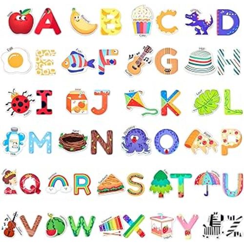 JoyCat Fridge Magnets for Toddlers – 26 Cute Objects & Uppercase Letters, Large Refrigerator ABC Alphabet Magnets Set for Kids, Preschool Learning Spelling Alphabet Gift Toy for Ages 2+