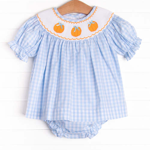 Happy Harvest Smocked Diaper Set, Blue Check – Stitchy Fish