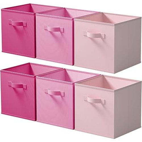 Cupic Cupid 13 Inch Storage Cube, Fabric Cube Storage Bin with Handles, Storage Cube Organizer for Clothes and Toys, Collapsible Cube Bins for Closet, Shelves, Nursery, 6-Pack, Pink Gradient
