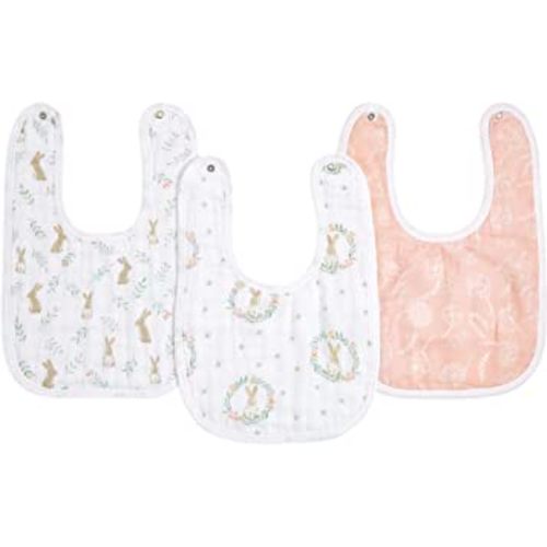 aden + anais Essentials Baby Bibs Soft & Absorbent 100% Muslin Cotton Adjustable Snap Bibs Set for Boys and Girls, 3 Pack, Blushing Bunnies