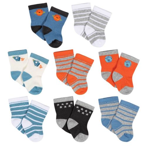Gerber Baby Boys' 8-Pack Jersey Wiggle Proof® Socks Space- 3-6 Months