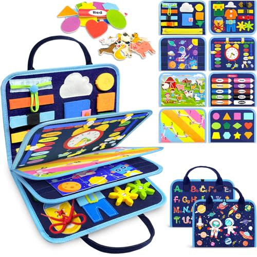 Gojmzo Busy Board Montessori Toys for Toddler Boy Birthday Gifts, Busy Book Sensory Toys for Toddlers, Learning Educational Toddler Travel Activities