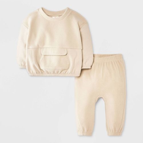Baby Boys' 2pc Fleece Sweatshirt and Jogger Pants Set - Cat & Jack™ Tan 3-6M