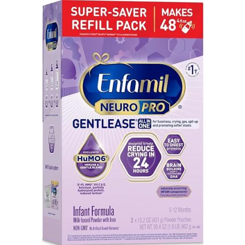 Enfamil NeuroPro Gentlease for easing Fussiness, Crying, Gas, Spit-up in 24 Hrs, Smaller Proteins for Easy Digestion, Brain Supporting DHA, Prebiotic Blend, HuMO6*, Baby Formula, Powder Refill Box, 30.4 Oz