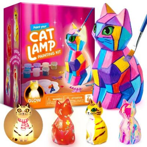 Joyfy Night Light Painting Kit for Kids, Cat Lamp DIY Art Kit, Fun Art Supplies & School Activities, Birthday Christmas Gift for Girls Boys Age 6+