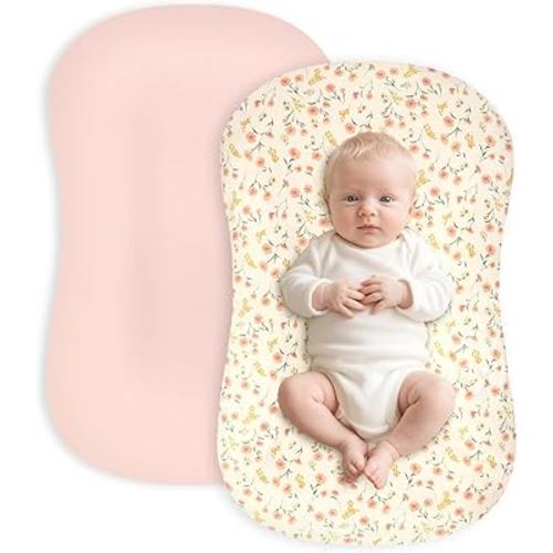 Hooyax Baby Lounger Cover 2-Pack, Ultra-Soft Stretchable Slipcover Fits Snuggle Me & Infant Loungers, Skin-Friendly Newborn Lounger Cover Set for Boys and Girls - Covers Only (Pink Flower)