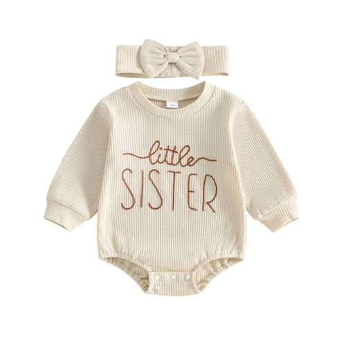 Newborn Baby Girl Fall Outfit Romper Jumpsuit Infant Waffle Clothes | Letter Embroidery Cute Long Sleeve Round Neck Bodysuit