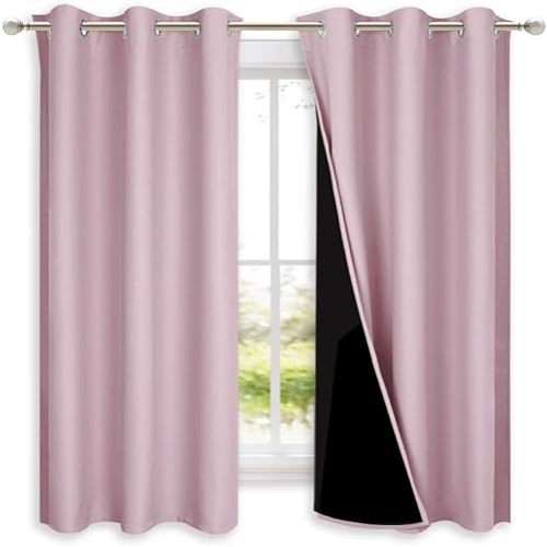 NICETOWN 100% Blackout Room Warming Lined Curtains, Totally Darkness Drapes, Thermal Insulated Drapes for Daughters Nursery (Lavender Pink, 1 Pair, 42 inches Width x 63 inches Length Each Panel)