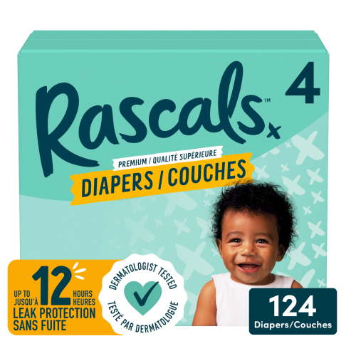 Rascals Premium Diapers, Size 4, Carton, 124 Count, Unisex Baby Diaper - Walmart.ca