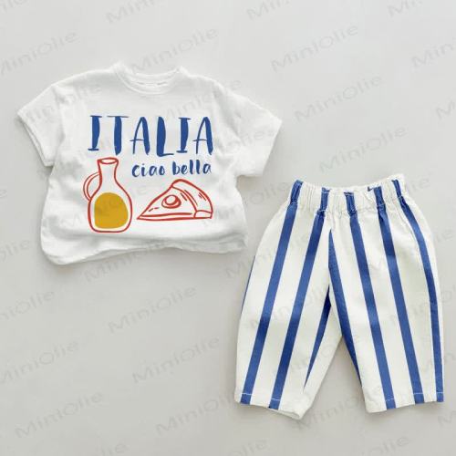 ITALIA CIAO BELLA Baby Blue/Green Vertical Striped 2-piece Set
