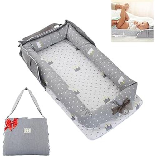 Baby Lounger for Newborn Portable Bag,Baby Lounger Play Mat for Awake-Time,Newborn Babies Essentials Gifts 0-24 Months Home Travel(Crown Grey)
