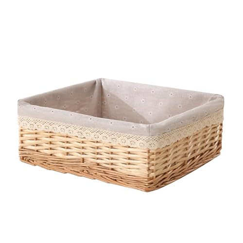 LONGERO Handwoven Willow Storage Basket with Removable Cotton Liner – Fits 13’’ Cabinets, Eco-Friendly Organizer for Home Décor