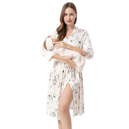 Galabloomer Flower Maternity Robe and Baby Receiving Blanket, Matching Mommy Labor Delivery Robe and Swaddle Set