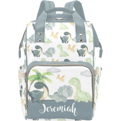 Custom Dinosaur Theme Baby Backpack – Personalized Diaper Bag with Name, Waterproof Large Capacity Nappy Bag with Insulated Pockets – Ideal Shower Gift for Moms & Dads