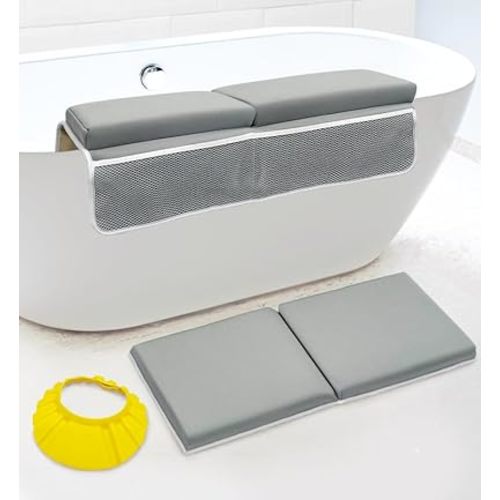 2PC Bath Kneeler and Elbow Rest Pad Set, Comfortable Baby Bath Kneeler, Baby Bath Bathtub Accessories, Kneeling Pad for Baby Bath, Bath Toy Organizer, Baby Bath Pad, Kneeling Mat for Bathing Baby