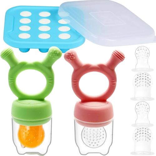 Silicone Baby Food Teether Feeder, Breastmilk Popsicle Molds, 2 Pack Freezer Tray with Lid, 3 Sizes Food Pouches