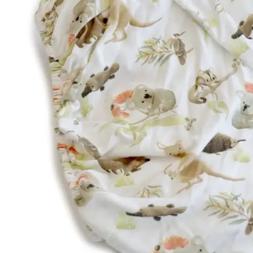 Bubba Blue Cot Fitted Sheet Aussie Animals Oatmeal | Baby Bunting AU