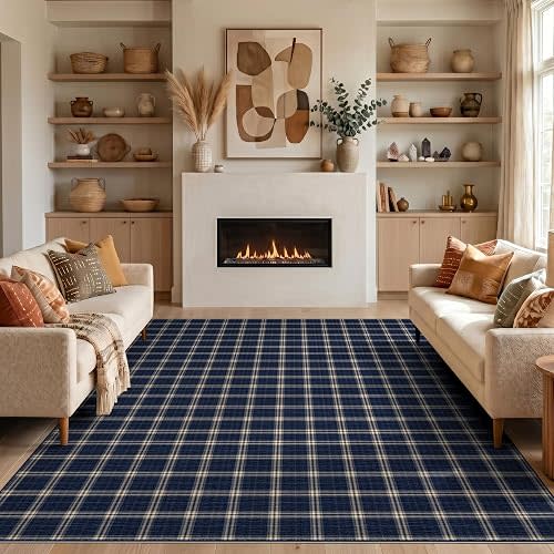 5'x7' Navy Blue Tartan Plaid Elegance Washable Area Rug