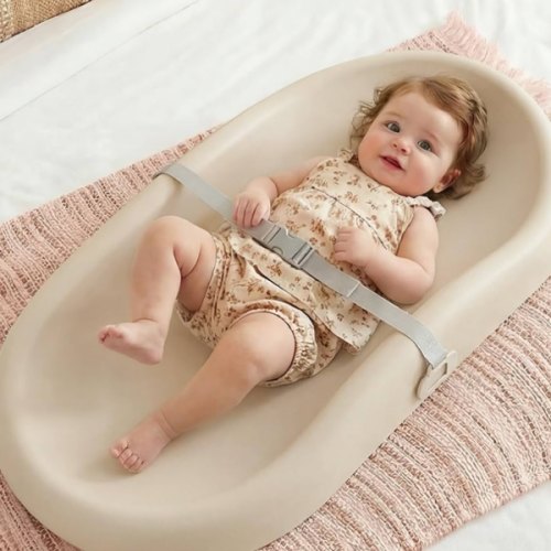 Mallify Baby Changing Pad with Waterproof and Non-Toxic Surface, Changing Table Pad with Adjustable Safety Belt, Easy-Clean & Portable Changing Pad for Dresser(Beige)