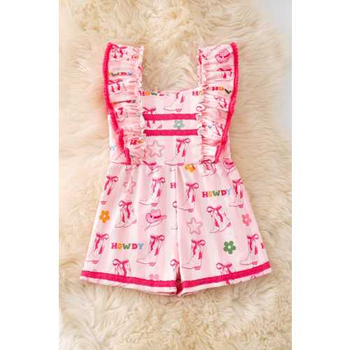 Howdy" Lt. Pink western romper with angel sleeves. PNG50252