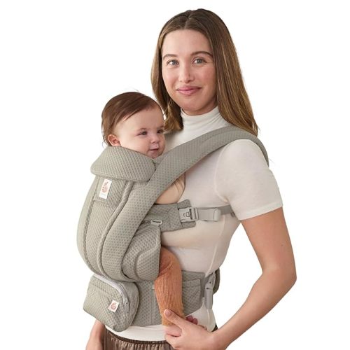 Ergobaby Omni Deluxe Baby Carrier for Newborn to Toddlers 0-48 Months (7-45 lbs) - 4-Position Breathable Mesh Baby Carrier with Ergonomic Support, Storage Pockets, and Sun Hood - Soft Olive