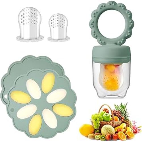 Baby Fruit Food Feeder Pacifier, Silicone Breastmilk Babies Food Freezer Tray, Baby Food Storage Containers Feeder for Safe Infant Self Feeding (Sunflower Dark Grey)