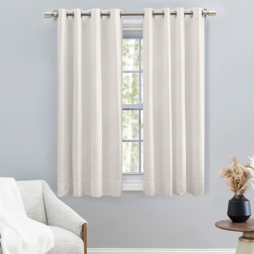 Ricardo Trading Grasscloth Lined Grommet Window Panel Curtain w/Wand - White, 54"W X 45"L