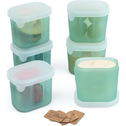 haakaa Mini Meal Silicone Storage Containers,3 oz Silicone Baby Food Containers with Airtight Lids,Reusable Baby Food Jars for Purees, Fruits & Snacks-Microwave & Dishwasher Safe,6 Pack,Pea Green