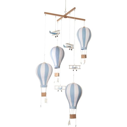 Hot Air Balloon Airplane Baby Blue, Sky Blue Celling Mobile, Large Textile Air Balloons, Wooden Airplane, Travel Theme Nursery, Children, Hanging Nursery Decor, Gift