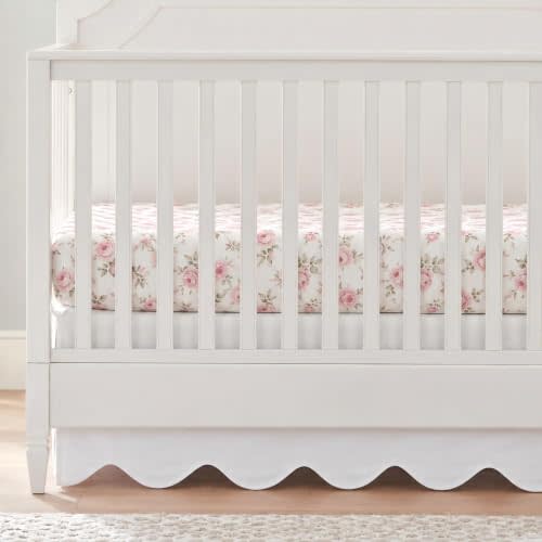 Brandream Scallop Edge Cotton Crib Skirt Toddler Bedskirt Baby Crib Bed Skirt for Girls, Boys, 4 Sided, Boho Neutral Solid Color Cream Off White Delicate Farmhouse Chic Nursery Bed Skirt