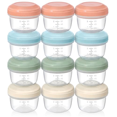 VITEVER [12 Pack] 4 oz Small Containers with Lids, Reusable Plastic Jars for Snack and Puree, Salad Dressing Container to Go, Deli Containers, Condiment Containers, Dishwasher Safe, BPA Free