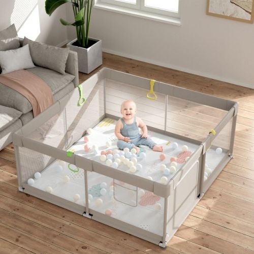 Fodoss Baby Playpen with Mat ,59 x59 In Playpen for Babies and Toddlers, Indoor & Outdoor Activity Center, Safety Baby Fence (light gray, 59*59*25IN)