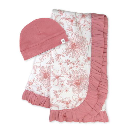 Honest Baby Clothing Organic Cotton Boy/Girl 2-Piece Stroller Blanket and Beanie Hat Gift Set, Pink