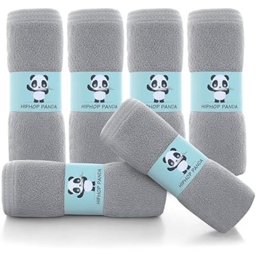 HIPHOP PANDA Baby Washcloths, Rayon Made from Bamboo - 2 Layer Ultra Soft Absorbent Newborn Bath Face Towel - Reusable Baby Wipes for Delicate Skin - Grey, 6 Pack