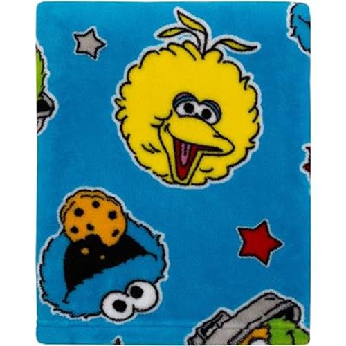 Sesame Street Come and Play Blue, Green, Red and Yellow, Elmo, Big Bird, Cookie Monster, and Oscar The Grouch Toddler Blanket