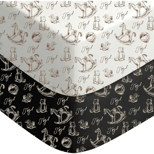 Yoofoss Baby Crib Sheets 2 Pack for Boys and Girls - 52x28 Fitted Crib Sheet Neutral Fits for Standard Crib and Toddler Mattress, Ultra Soft Breathable Microfiber Rocking Horse