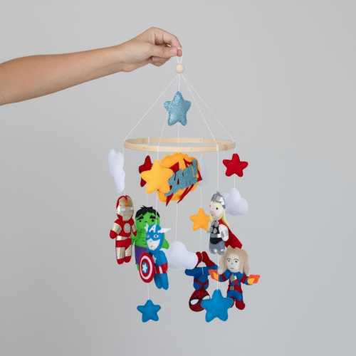 Superhero Nursery Mobile, Comic Book Baby Mobile, Felt Crib Mobile For Boys, Cartoon Nursery Decor, Soft Toy Mobile, Geek Room Deco